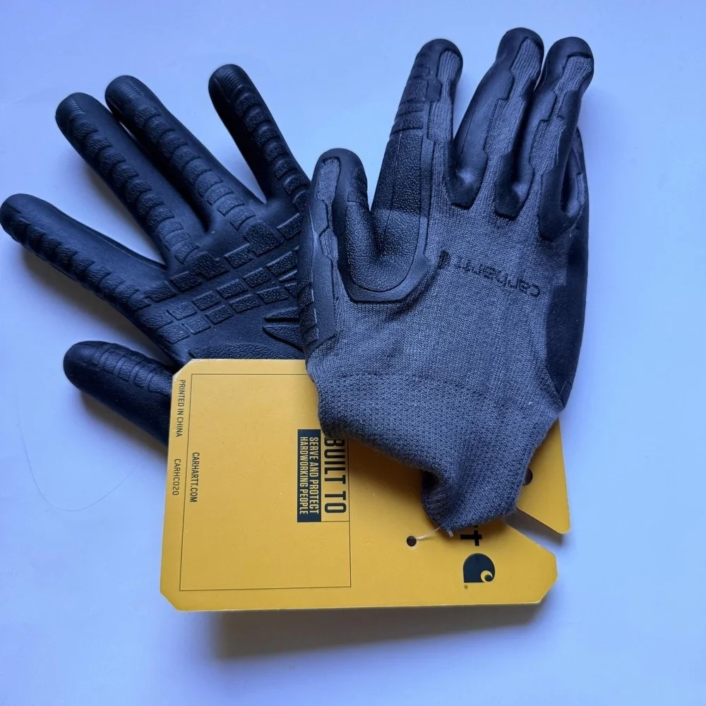 Carhartt Gloves Mens Large Black Knit Grip Work Lightweight Stretch Non Slip